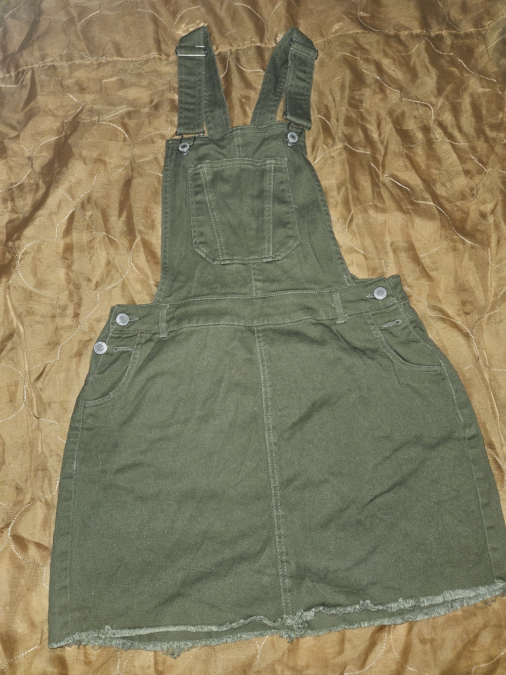 Love Tree Olive Green Denim Overall Skirt Romper